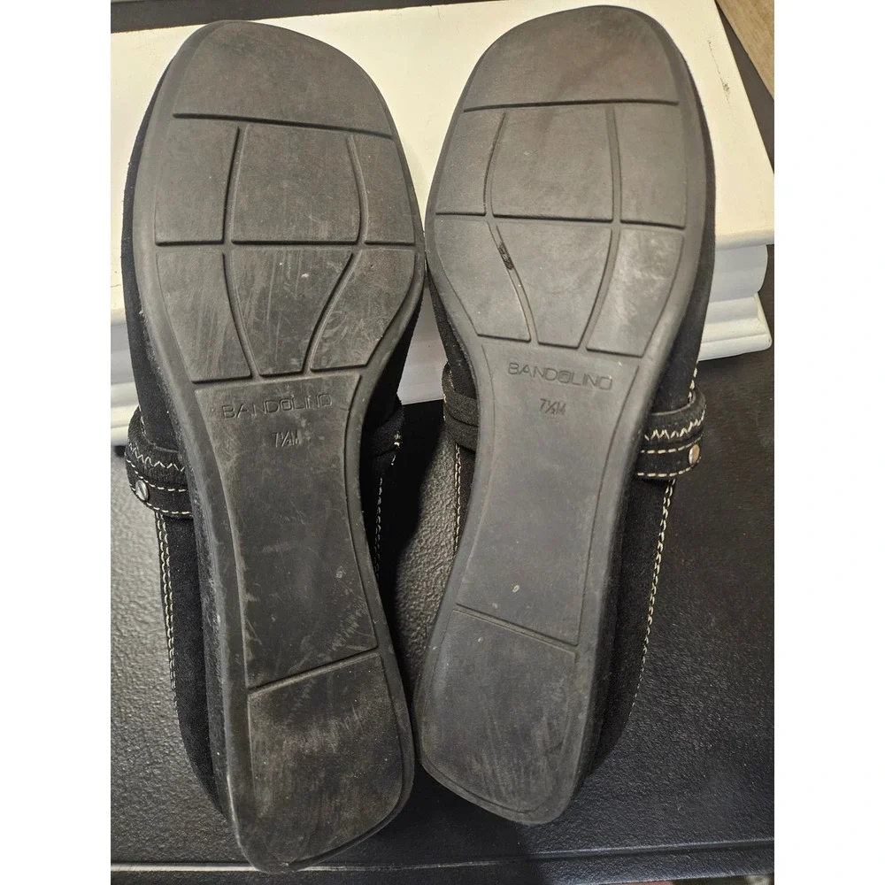 Bandolino Wedge Mary Jane Sandals Women 7.5 Black Suede Contrast Stitching #627
